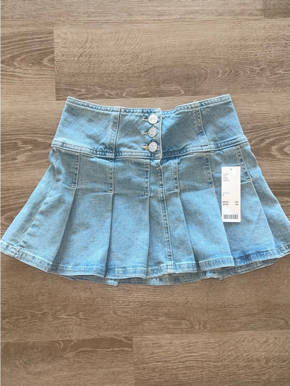 Light Blue Denim Pleated Mini Skirt